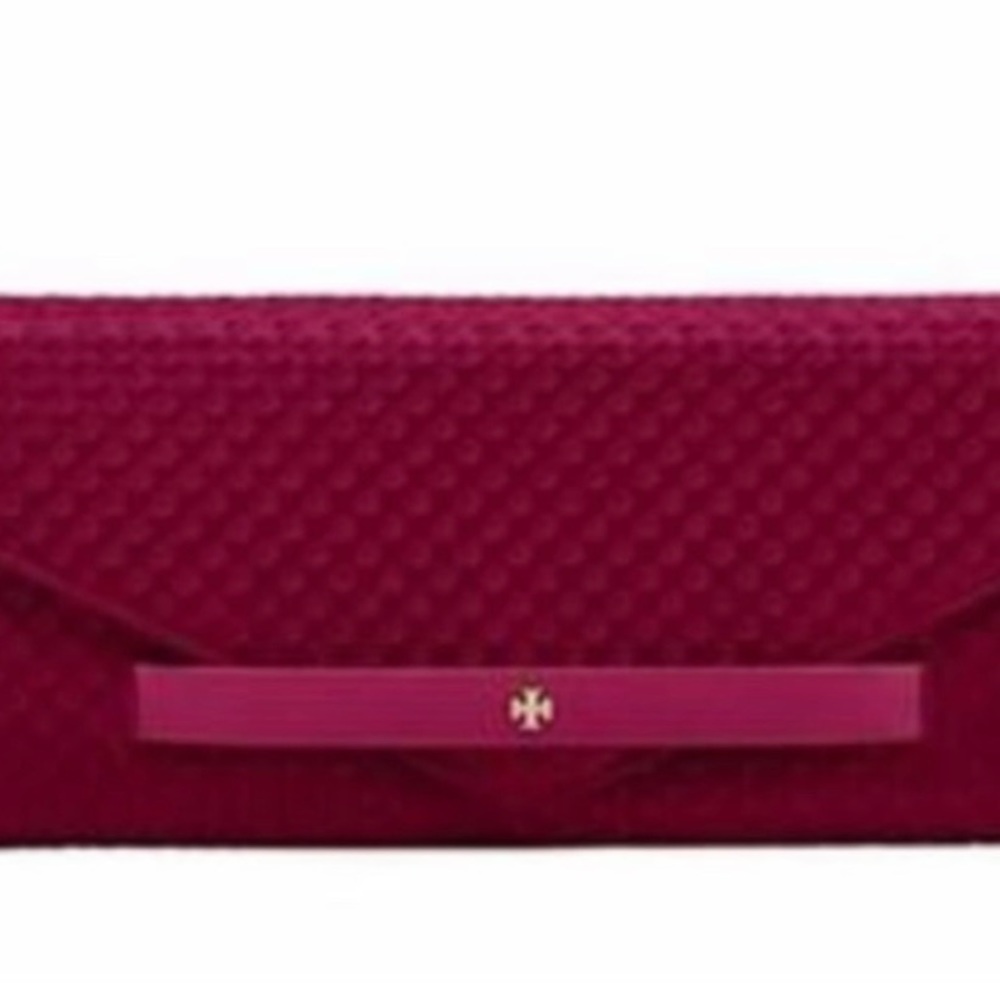 Tory Burch Elizabeth Embossed-Satin Clutch NWT